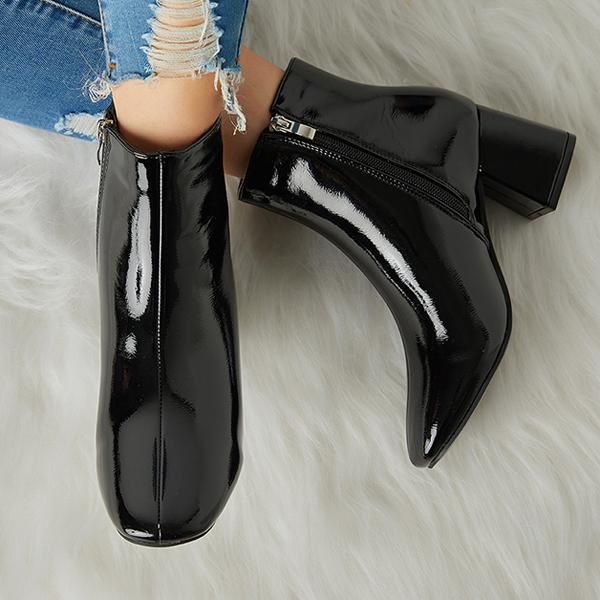 Shiningmiss Women's Winter Warm Patent Leather Shiny Pointed Boots