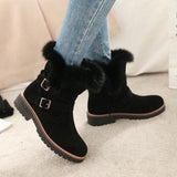 Shiningmiss Round Toe Chunky Double Buckle Ankle Boots