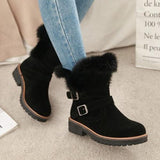Shiningmiss Round Toe Chunky Double Buckle Ankle Boots