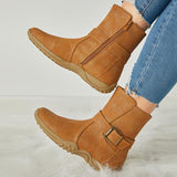 Shiningmiss Women's Winter Warm Zipper Flat Snow Boots