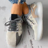 Shiningmiss Women All Season Colorblock Lace-Up Breathable Knit Casual Sneakers