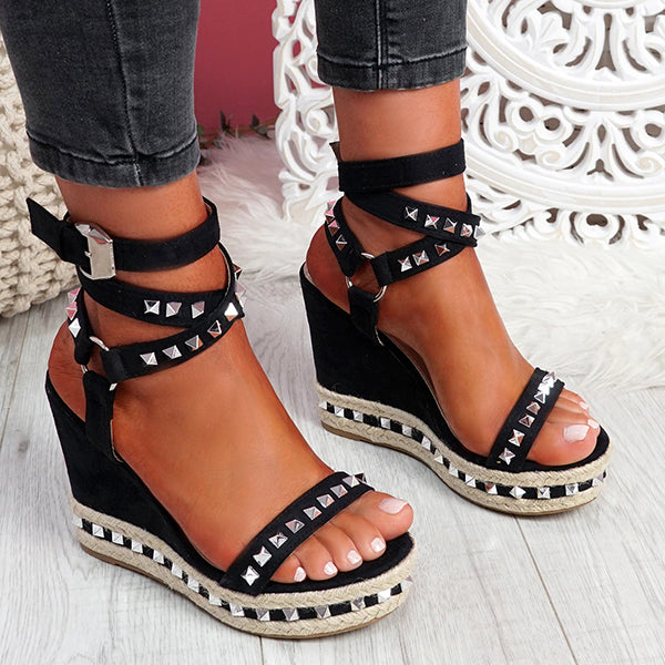 Shiningmiss Daily Numy Wedge Rock Studs Sandals