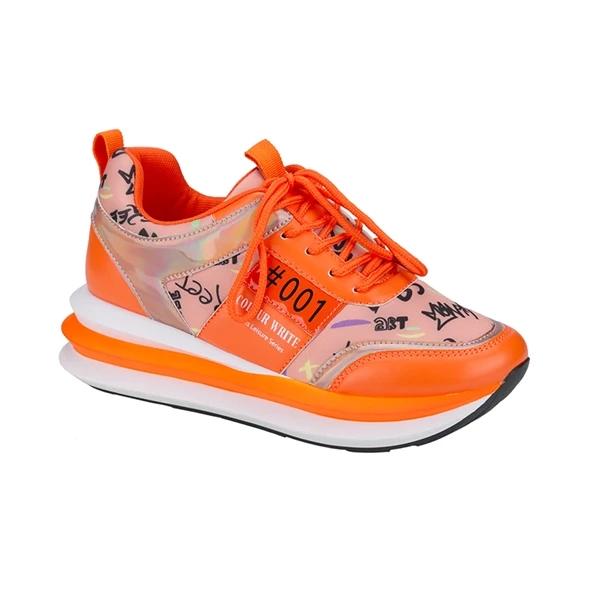 Shiningmiss Personalized Graffiti Stitching Orange Sneakers