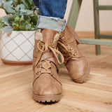 Shiningmiss Casual Round Toe Lace-up Chunky Heel Boots