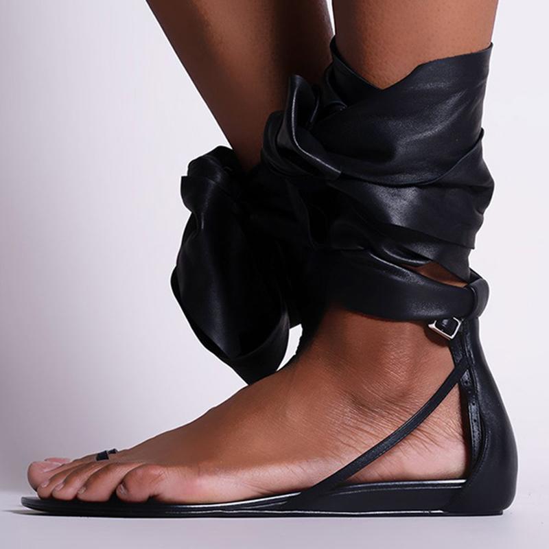 Shiningmiss Women Gladiator Thong Summer Ankle Wrap Flat Sandals