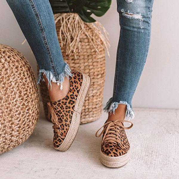 Shiningmiss Daily Leopard Lace-up Espadrille Sneakers