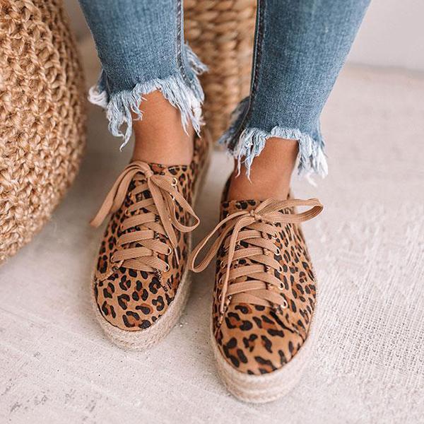Shiningmiss Daily Leopard Lace-up Espadrille Sneakers