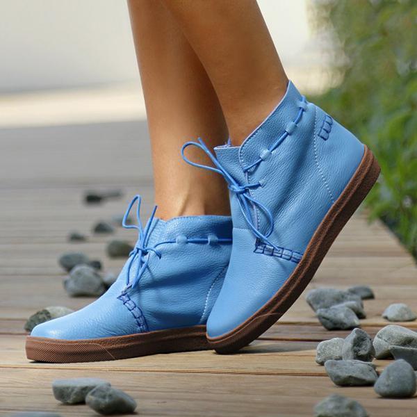 Shiningmiss  Soft Leather Lace Up Ankle Boots