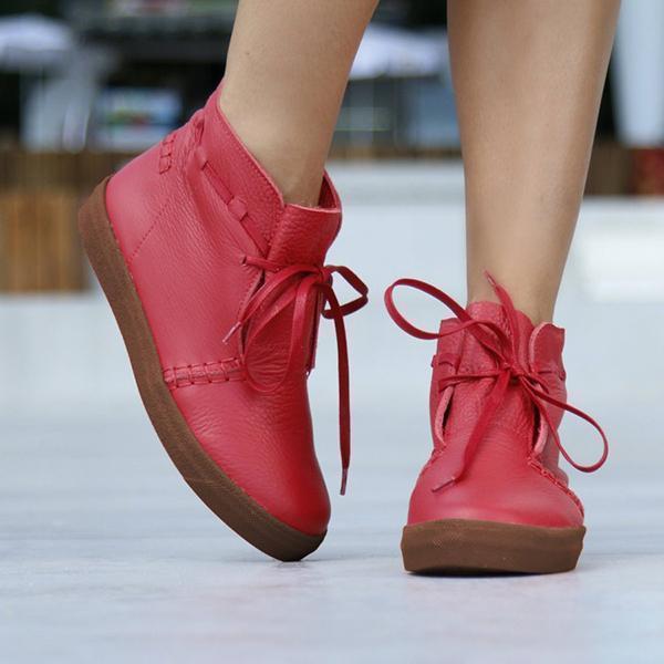Shiningmiss  Soft Leather Lace Up Ankle Boots