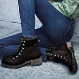 Shiningmiss Casual Low Heel Lace Up Martin Boots