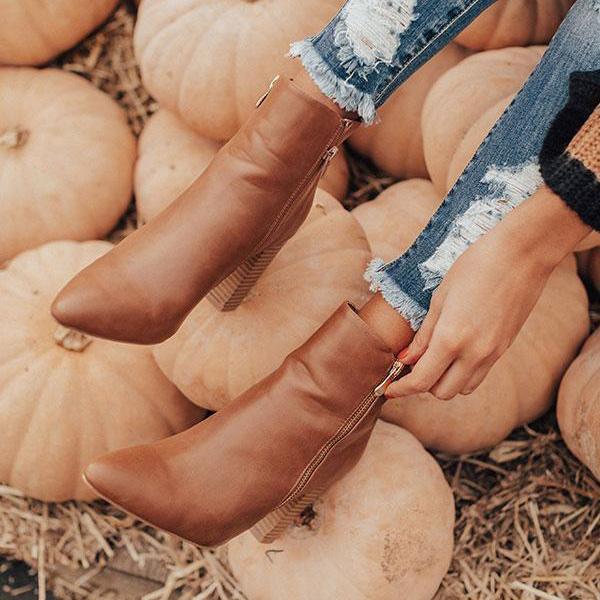 Shiningmiss Autumn Solid Point Toe Zipper Boots