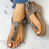 Shiningmiss Rivet Design Toe Post Wedge Sandals