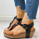 Shiningmiss Rivet Design Toe Post Wedge Sandals