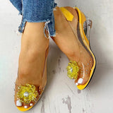 Shiningmiss Studded Flower Design Transparent Wedge Sandals