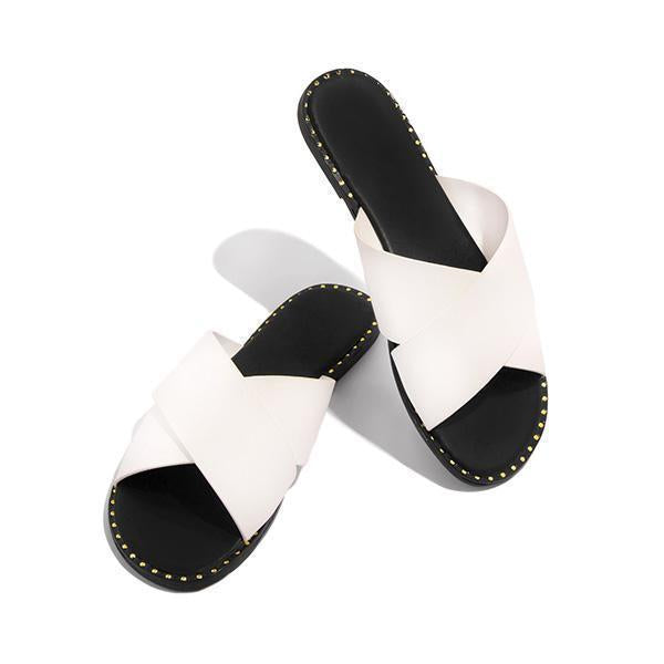Shiningmiss Strap Crossover Detail Cushioned Insole Slippers