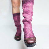 Shiningmiss Women Stylish Mixed Colors Slip On Platform High Boots