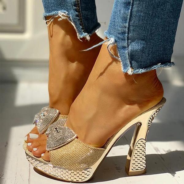 Shiningmiss Women Fashion Paillette Rhinestone Slip-on Sandals