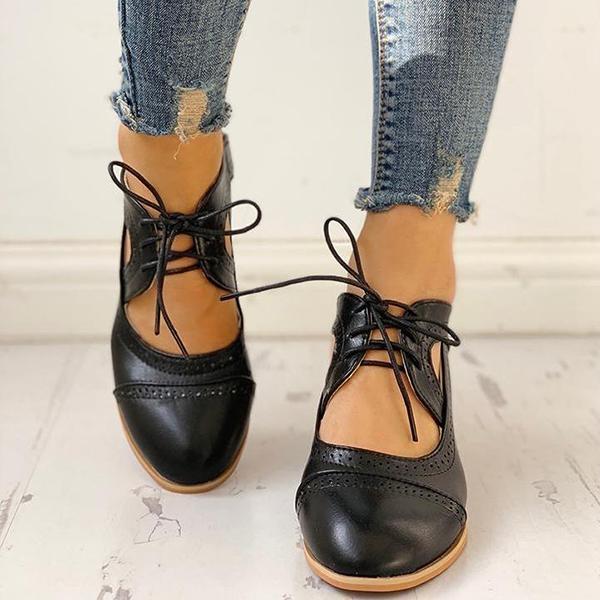 Shiningmiss Lace-Up Cut Out Chunky Heels