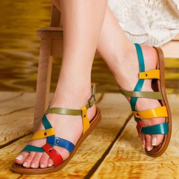 Shiningmiss Color Leather Daily Summer Sandals
