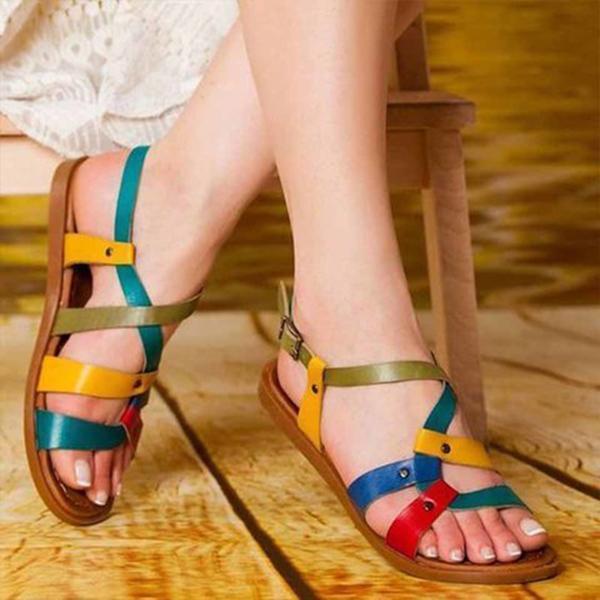 Shiningmiss Color Leather Daily Summer Sandals