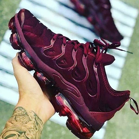 Shiningmiss Solid Color Air Cushion Burgundy Sneakers