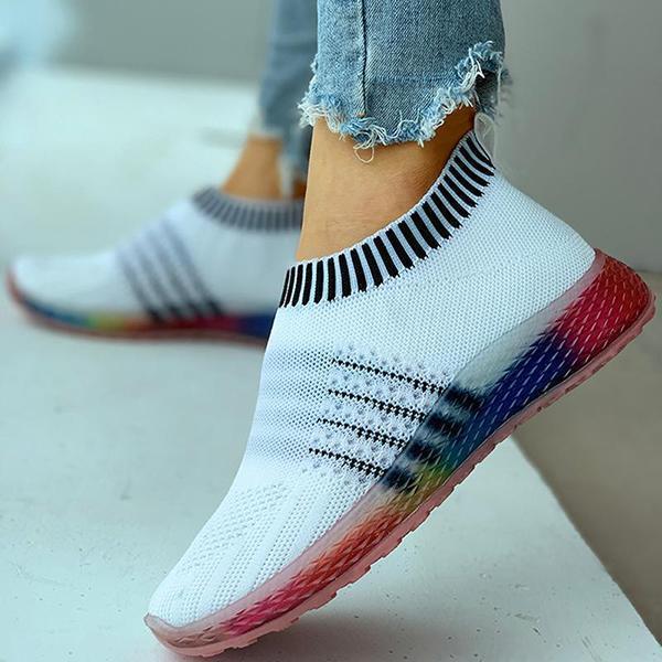 Shiningmiss Colored Bottom Striped Breathable Casual Sneakers