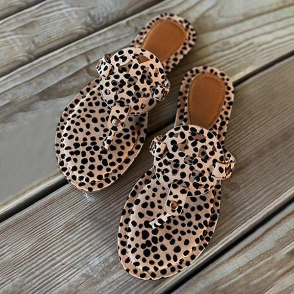 Shiningmiss Leopard Printed Hollow Out Beach Slippers