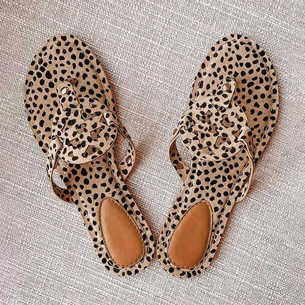 Shiningmiss Leopard Printed Hollow Out Beach Slippers