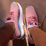 Shiningmiss Lace-Up Round Toe Low-Cut Upper Color Block Sneakers