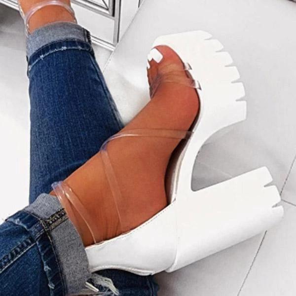 Shiningmiss Chunky Heel Zipper Open Toe Strappy See-Through Sandals