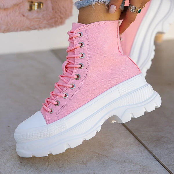 Shiningmiss Pull On Styling Front Lace Up Closure Sneakers