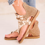 Shiningmiss Anvas Contrasted Zippered Cow Prited Sandals
