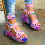 Shiningmiss Women Multicolor Open Toe Velcro Platform Sandals