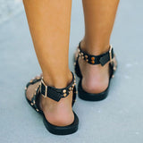 Shiningmiss Studded Faux Leather Sandals