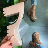 Shiningmiss Clear PU Slip-On Platform Chunky Sandals