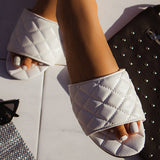 Shiningmiss Women Open Toe Flat Faux Leather Slide Sandals