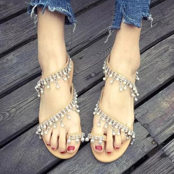 Shiningmiss Fashion Pearl Decorative Toe Ring String Sandals