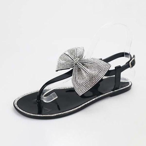 Shiningmiss Cute Bow Rhinestones Jelly Thong Sandals