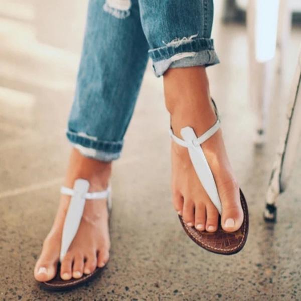 Shiningmiss Adjustable Buckle T-Strap Flat Sandals