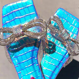 Shiningmiss Square Toe Diamond Bow Rope Clear Slide Sandals