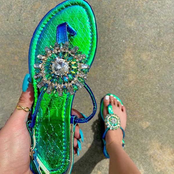 Shiningmiss Comfy Rhinestone Flat Jewels Flip Flops Sandals