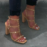 Shiningmiss Strappy Rivet Adjustable Ankle Buckle Chunky Heels