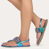 Shiningmiss Gorgeous Jeweled Holographic Slingback Sandals