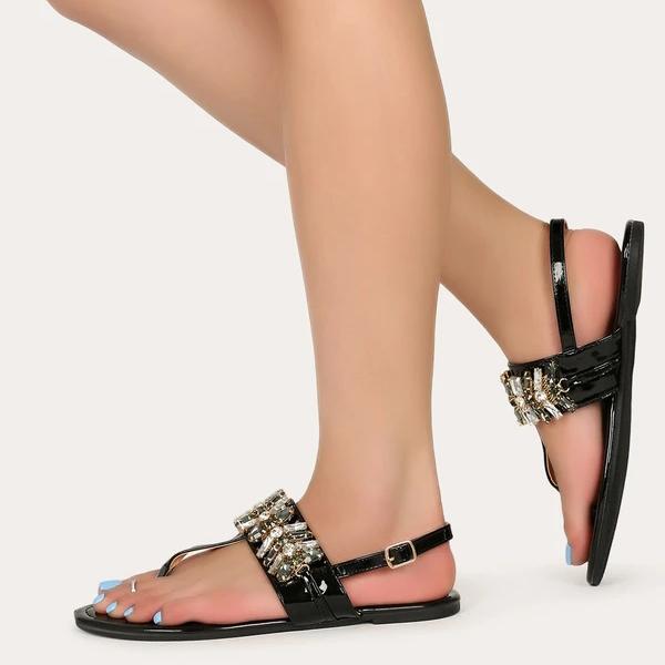 Shiningmiss Gorgeous Jeweled Holographic Slingback Sandals