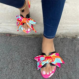 Shiningmiss Casual Fashion Pu Cloth Colored Bows Flat Sandals Slippers