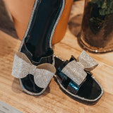 Shiningmiss Cute Bow Sparkle Flat Slip-On Sandals