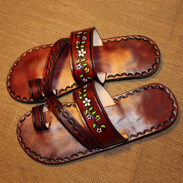 Shiningmiss Faux Leather Vintage Style Flower Sandals