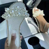 Shiningmiss Fashion Web Celebrity Style Pu Pearl Flat Sandals