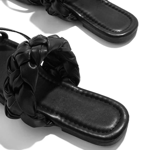 Shiningmiss Elegant Simple Pu Toe Loop Woven Flat Sandals