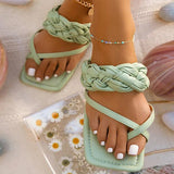 Shiningmiss Elegant Simple Pu Toe Loop Woven Flat Sandals